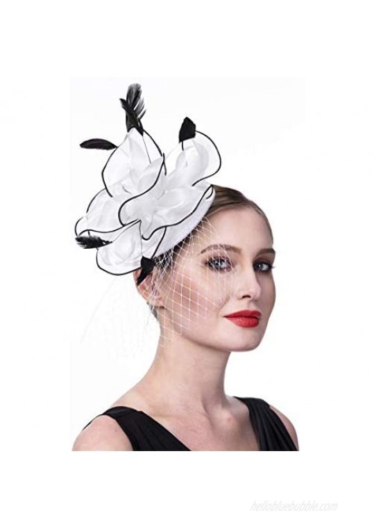 Hat 20s Pillbox Hat Cocktail Tea Party Tops Derby Kentucky Wedding Headwear Suitable for Girls and Ladies (FM02-White and Black)