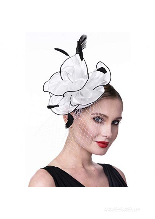 Hat 20s Pillbox Hat Cocktail Tea Party Tops Derby Kentucky Wedding Headwear Suitable for Girls and Ladies (FM02-White and Black)