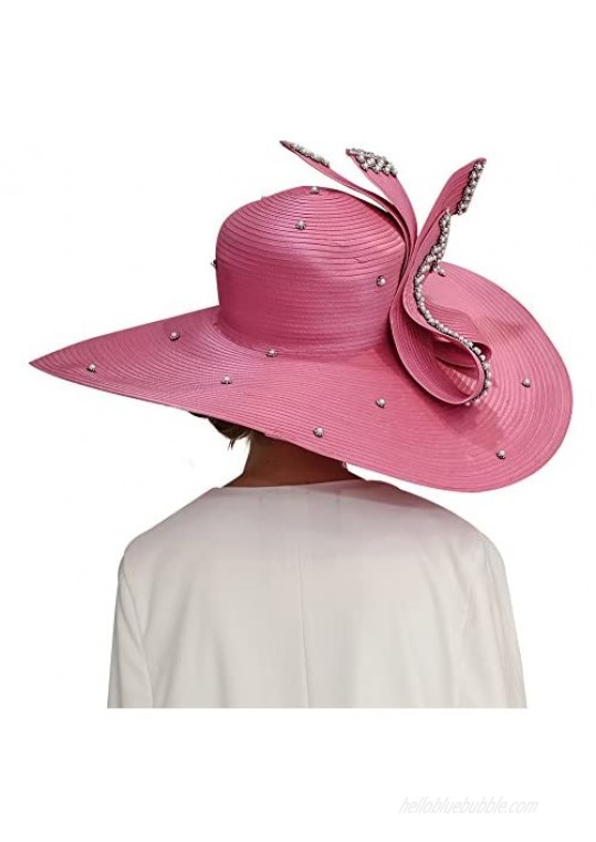 KUEENI Women Church Hats Big Brim Derby Hats Lady Party Wear Fascinators Elegant