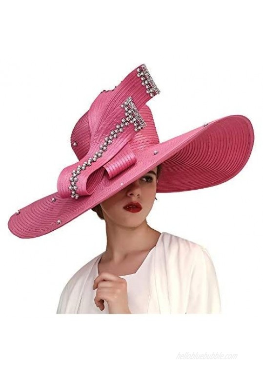 KUEENI Women Church Hats Big Brim Derby Hats Lady Party Wear Fascinators Elegant
