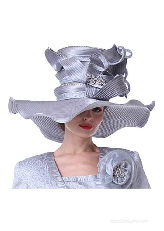 KUEENI Women Church Hats for Wedding Derby Race Big Brim Sun Hat