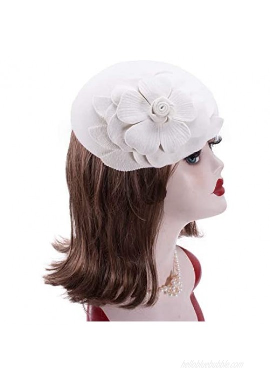 Lawliet Flower Womens Dress Fascinator Wool Pillbox Hat Party Wedding A083