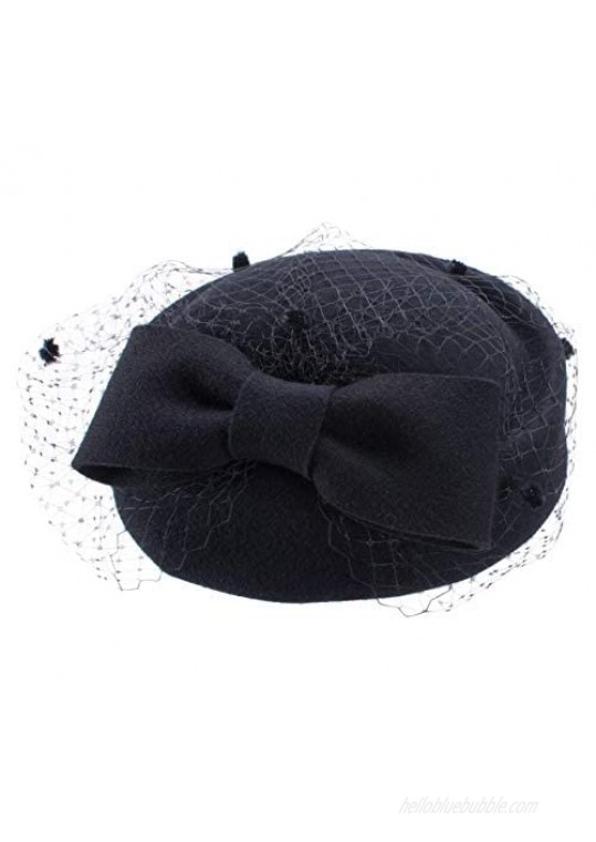 Lawliet Womens Dress Fascinator Wool Felt Pillbox Hat Party Wedding Bow Veil A080