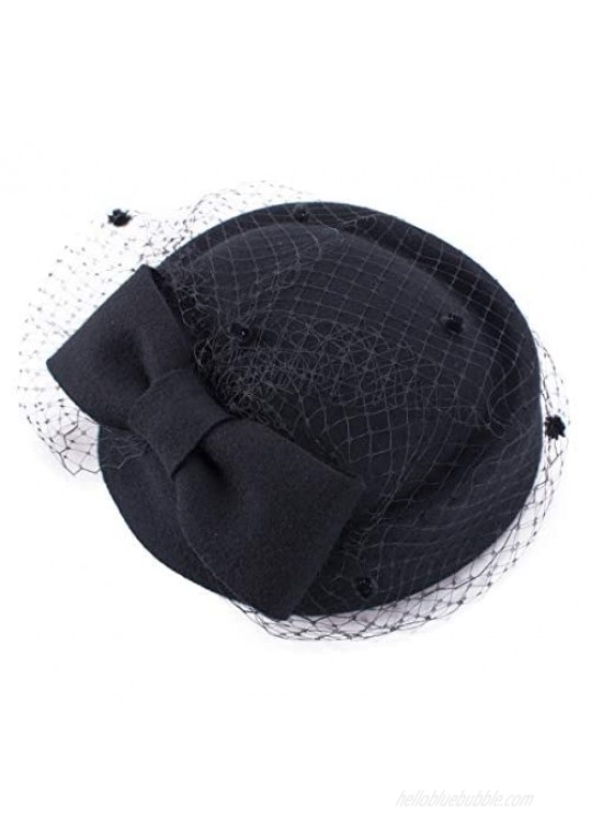 Lawliet Womens Dress Fascinator Wool Felt Pillbox Hat Party Wedding Bow Veil A080