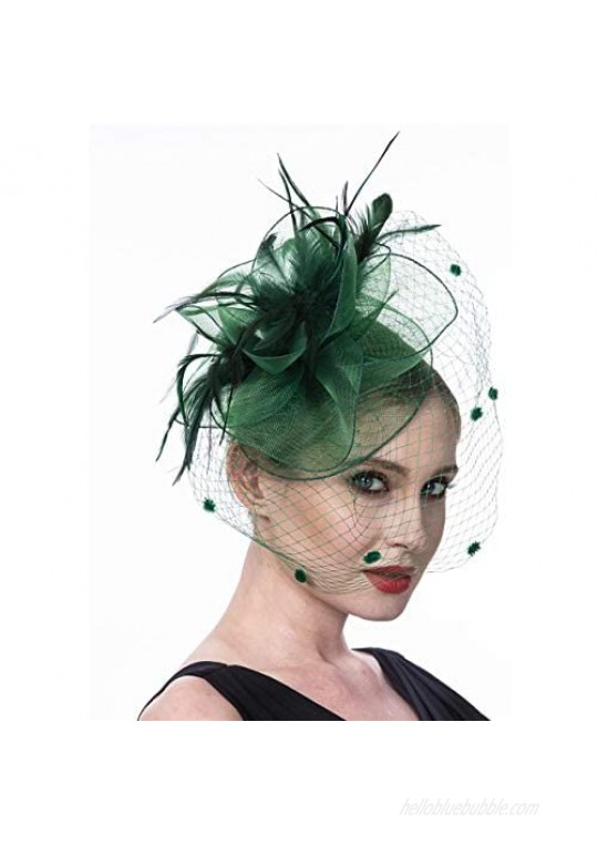 Litter Star Fashion Fascinators for Women Pillbox Cocktail Tea Patry Headband Headwaer Hat Kentucky Derby Wedding (SY01-Dark Green)