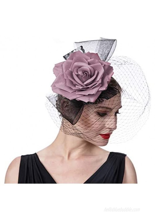 Litter Star Fashion Fascinators for Women Pillbox Cocktail Tea Patry Headband Headwaer Hat Kentucky Derby Wedding (SY04-Dark Pink)