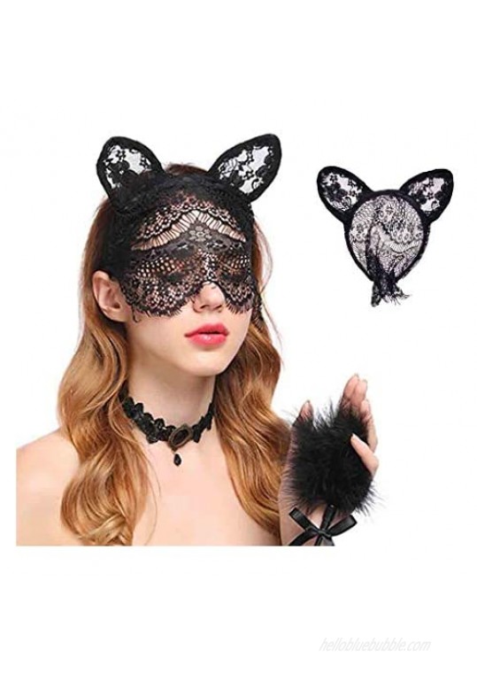 Olbye Black Lace Face Veil Fascinator Hat Veil Mesh Headband Rabbit Ears Lace Face Covering Accessories Nightclub for Masquerade Nightclub Halloween