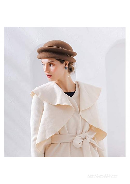 ORIDOOR Vintage Wool Felt Cloche Bucket Bowler Hat Women Ladies Church Wedding Fascinator Formal Dress Hat Winter Fedoras
