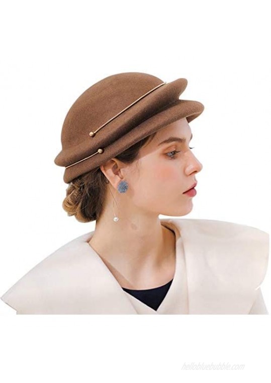 ORIDOOR Vintage Wool Felt Cloche Bucket Bowler Hat Women Ladies Church Wedding Fascinator Formal Dress Hat Winter Fedoras