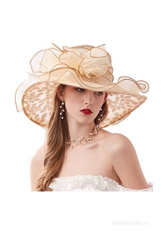 ORIDOOR Women’s Organza Church Kentucky Derby Tea Party Wedding Fascinator Hat UV-Anti Wide Brim Sun Hats