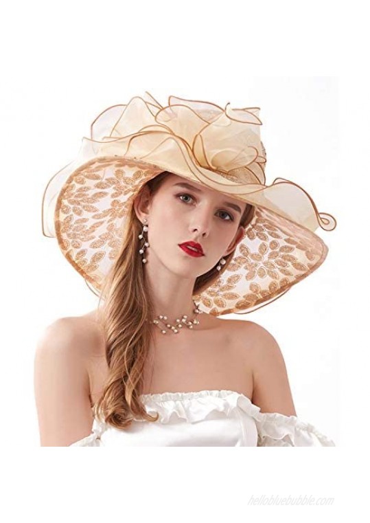 ORIDOOR Women’s Organza Church Kentucky Derby Tea Party Wedding Fascinator Hat UV-Anti Wide Brim Sun Hats
