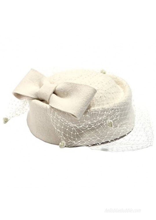 Pillbox Hat Fascinator Beret Wedding Party Top Hat Church Wool Hat for Women