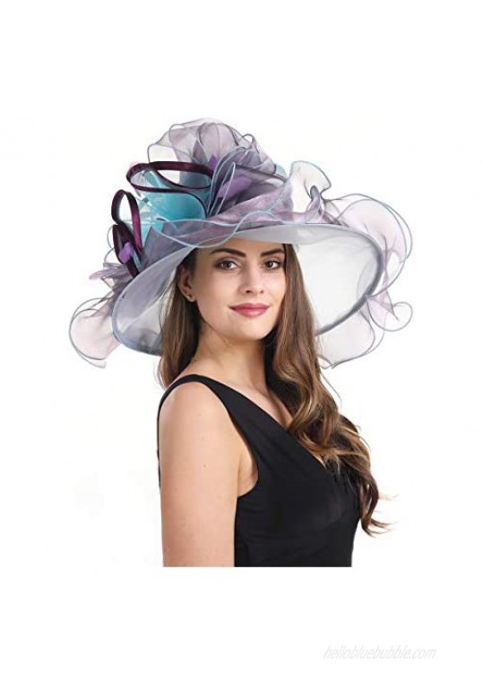 SAFERIN Derby Hat Wide Brim Flounce Cocktail Tea Party Bridal Dress Church Hat（SH-4 Purple