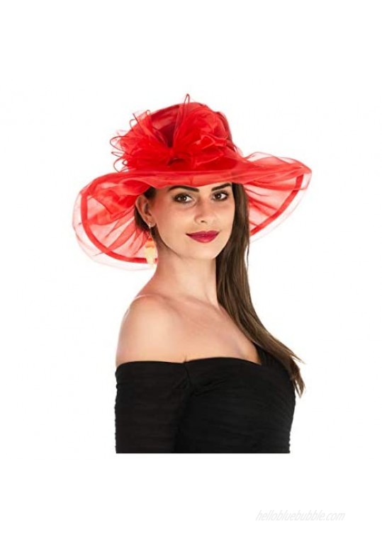 Saferin Women 's Organza Church Kentucky Derby Fancy Hat Red with Bowknot Free size
