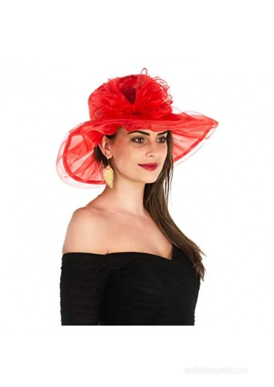 Saferin Women 's Organza Church Kentucky Derby Fancy Hat Red with Bowknot Free size