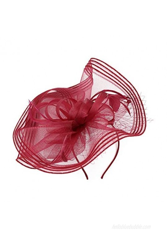 SLSHJY Fascinators Hats Tea Party Headwear Kentucky Derby Hats Wedding Cocktail Mesh Flower Hair Clip for Women