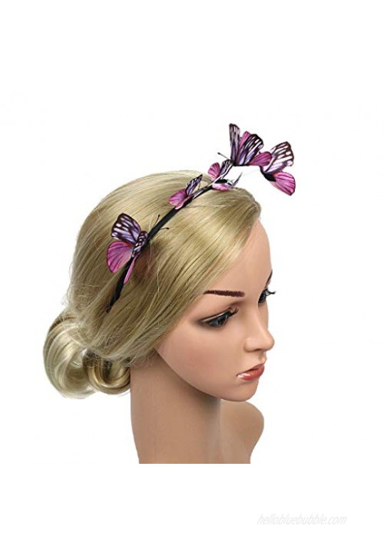 Women Girls 3D Butterfly Fascinator Headband Hair Hoop for Wedding Festival Party (Pink)