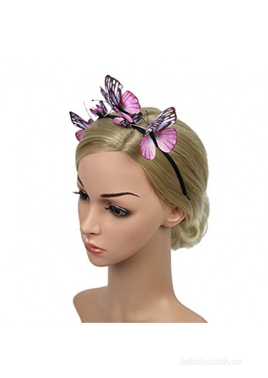 Women Girls 3D Butterfly Fascinator Headband Hair Hoop for Wedding Festival Party (Pink)