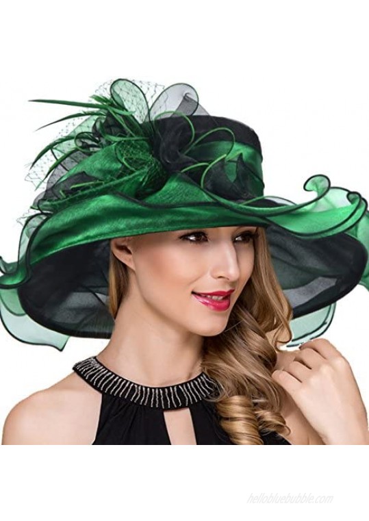Women Kentucky Derby Church Dress Fascinator Wide Brim Tea Party Wedding Hats S042b
