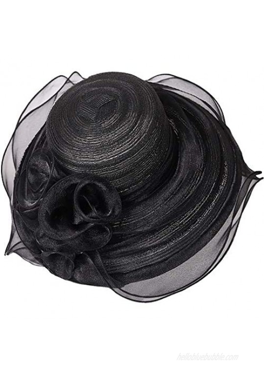 Womens Black Kentucky Derby Church Hat Dress Fascinator Bridal Organza Tea Party Wedding Hat