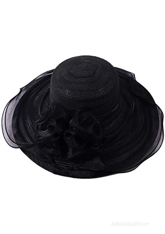 Womens Black Kentucky Derby Church Hat Dress Fascinator Bridal Organza Tea Party Wedding Hat