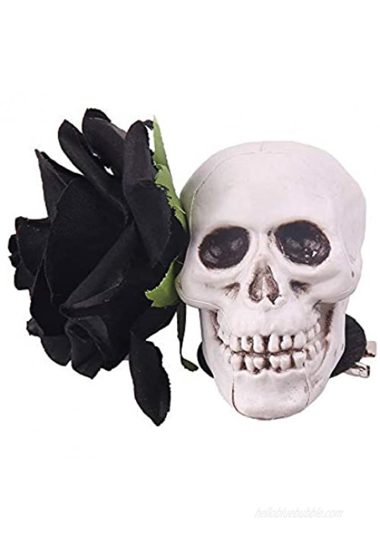 Women's Hair Flower Clips Fascinator Flowers Hair Skull Head Halloween Accessories (Black)