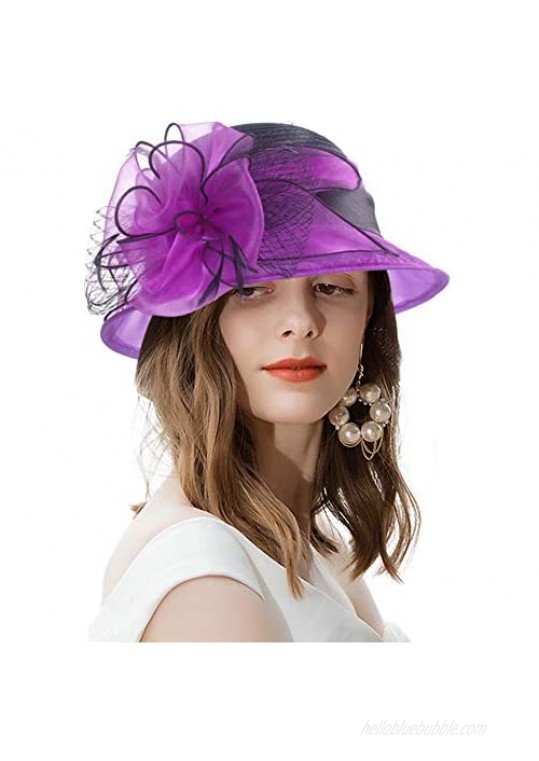 Women's Vintage Fascinators Two Tone Cloche Hat for Church Kentucky Derby Tea Party Wedding Funeral