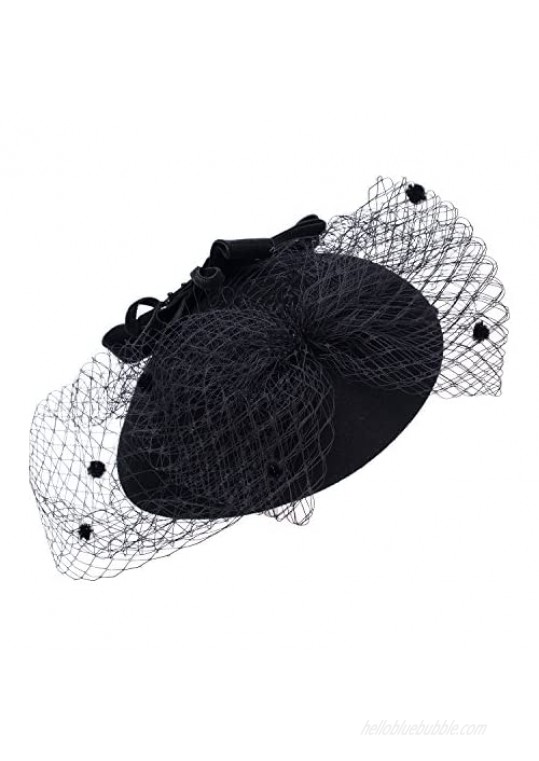 Womens Vintage Style Felt Wool Fascinator Cocktail Cheltenham Fesitval Hat A052 Black