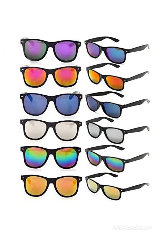 12 Pack Vintage 80's Retro Unisex Neon Sunglasses Party Favors for Kids and Adults
