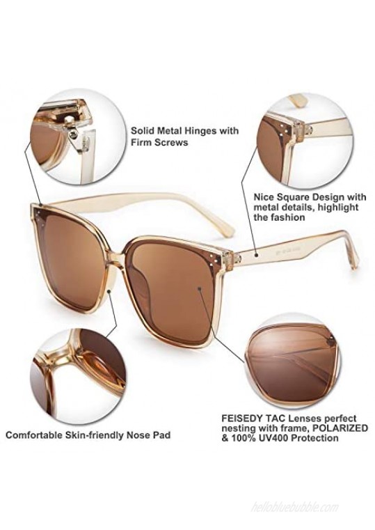 FEISEDY Retro Square Polarized Sunglasses Women Men Oversized Vintage Shades B2600