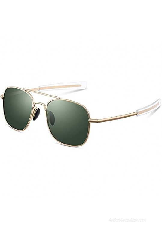 Mens Aviator Sunglasses 53mm TAC Polarized Lense Military Style Metal Frame with Bayonet Temples