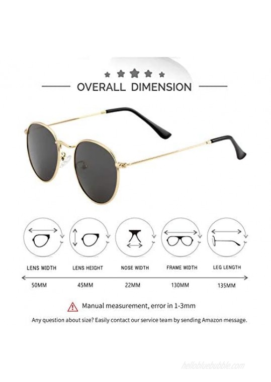 Small Round Polarized Sunglasses for Men Women Mirrored Lens Classic Circle Sun Glasses