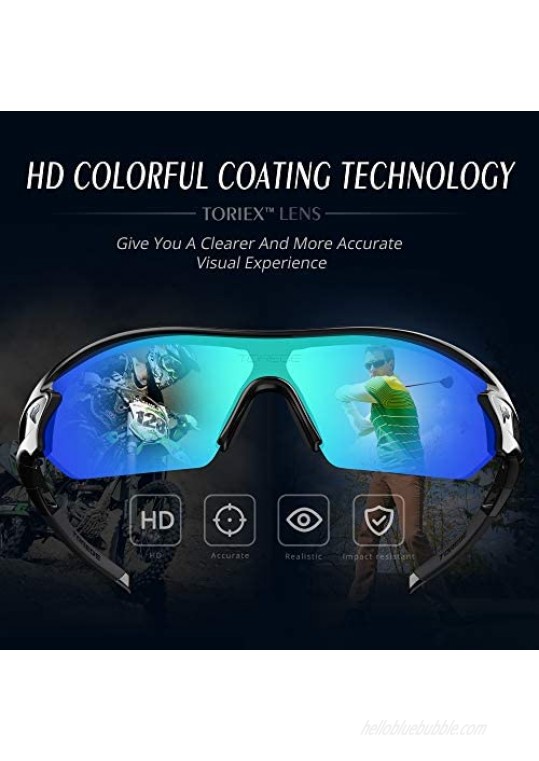 Torege Polarized Sports Sunglasses With 3 Interchangeable Lenes for Men Women Cycling Running Driving Fishing Glasses TR002
