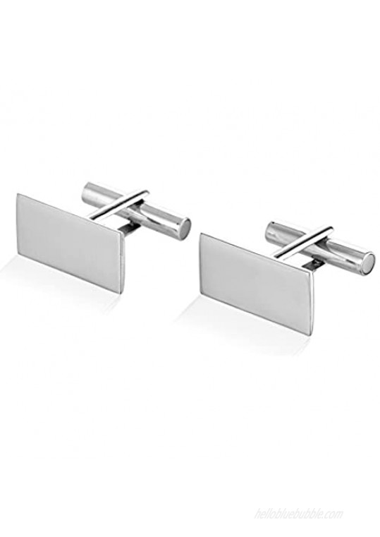 925 Sterling Silver Polished or Brushed Matte Finish Cuff Links Set of Two (2)  Men's Cufflinks