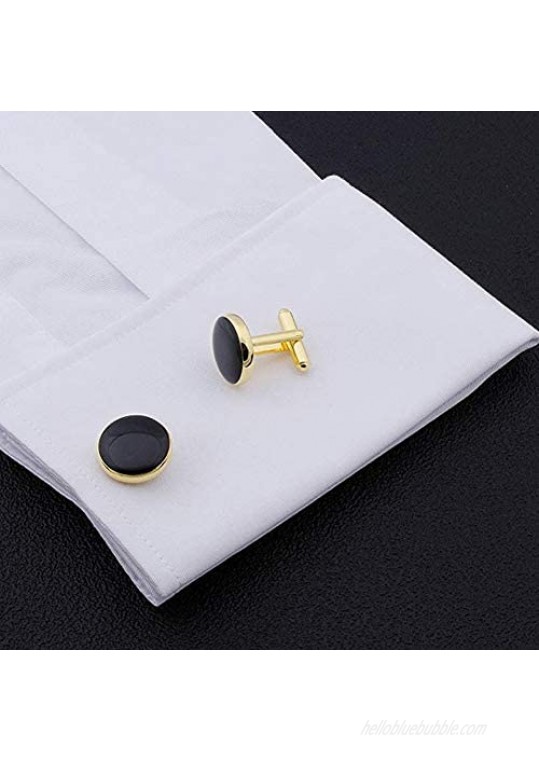 ApolDirect 8 Pieces Men Round Cufflinks and Button Studs Set Cuff Links for Formal Business Wedding Tuxedo Shirt Accessories