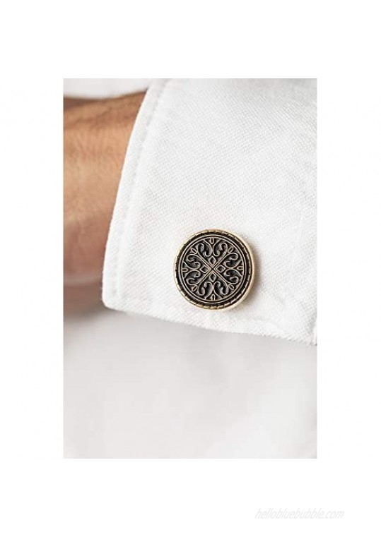 BUTTONCUFF Designer Men's Button Covers - Imitation Cuff Links for Tuxedo Business or Formal Shirts (D-OR-G)