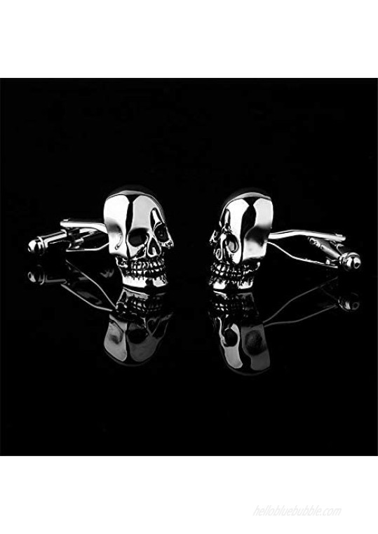 BXLE Cool Skull Cuff-Links Unique 3D Skeleton Cufflinks Gothic Shirt Studs Button for Young Men Theme Party Groomsmen Gift Pirate & Punk Style Suit Accesorries Jewelry