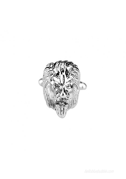 D&L Menswear Rhodium Plated Lion Head Tie Bar and Cufflinks Gift Set