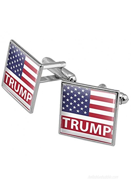 Graphics and More President Trump American Flag Square Cufflink Set - Silver or Gold