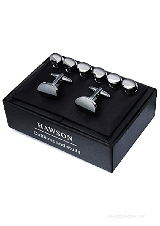 HAWSON Shiny Cufflinks and Studs Set for Men - 2 Pcs Cufflinks with 6 Pieces Studs in Gift Box