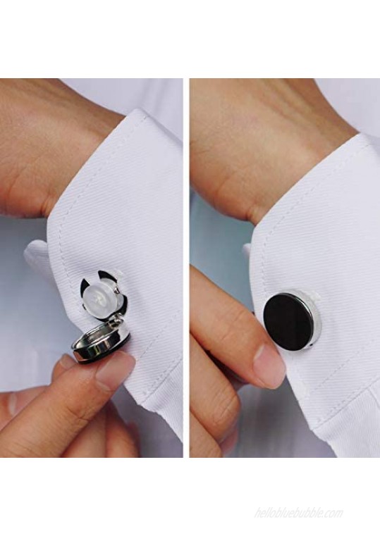 HONEY BEAR White Pearl Shell Black Onyx Button Covers Cufflinks for Men Ordinary Shirt