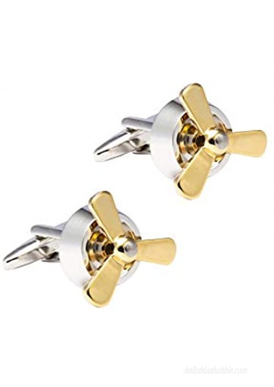 Knighthood Aeroplane Propeller Cufflinks for Men Silver & Gold Shirt Cuff Links Business  Wedding Gifts with Gift Box