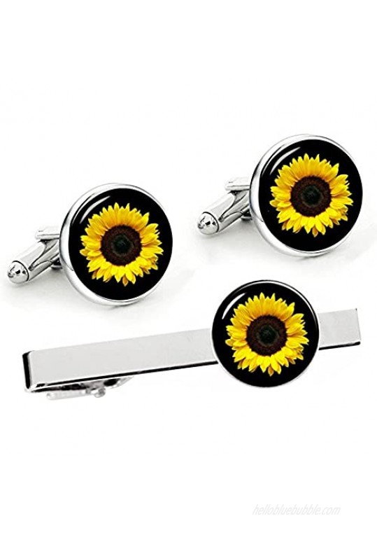 Kooer Cufflinks  Sunflower Cuff Links Sun Flower Wedding Mens Cufflinks Jewerly Gift for Men