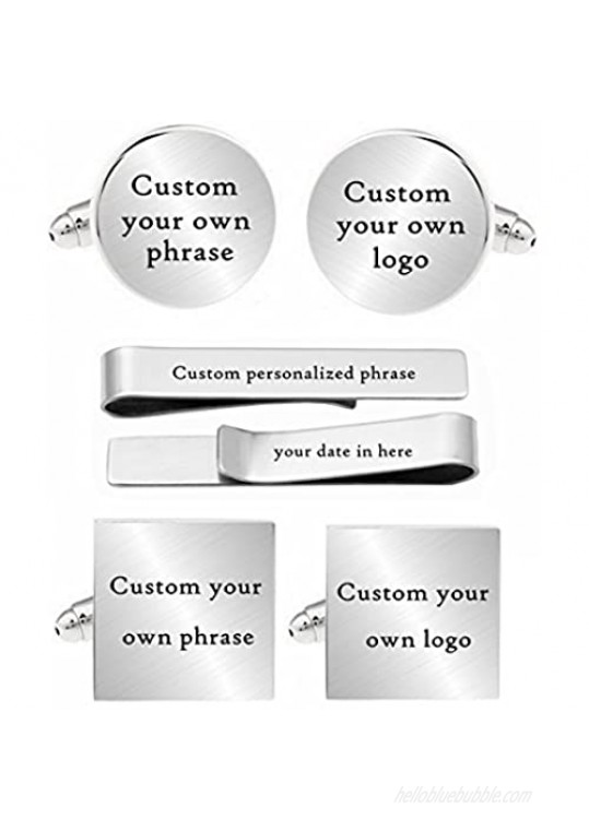 Kooer Engraved Suit Tuxes Cuff Links Tie Bar Set Personalized Wedding Cufflinks Gift for Groom Groomsman