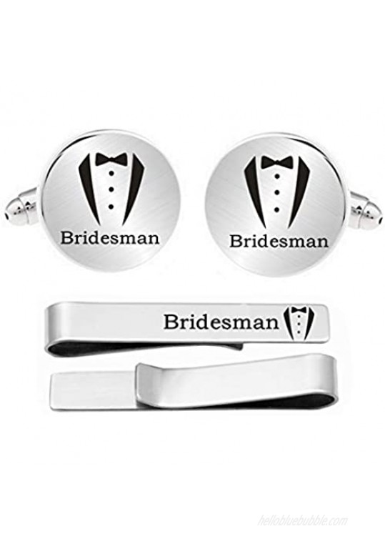 Kooer Engraved Suit Tuxes Cuff Links Tie Bar Set Personalized Wedding Cufflinks Gift for Groom Groomsman
