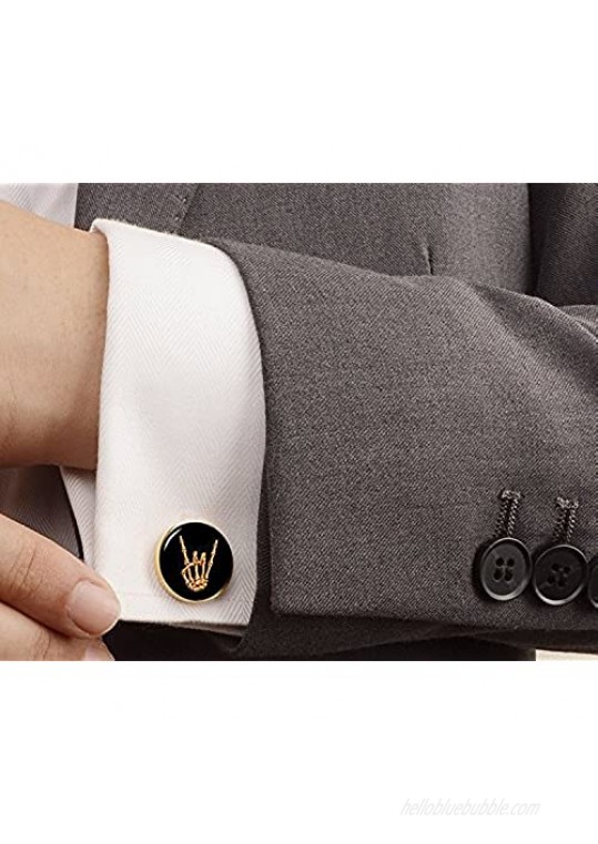 Kooer Skull Rock Hand Cufflinks Personalized Rock Sign Cuff Links Gift for Men
