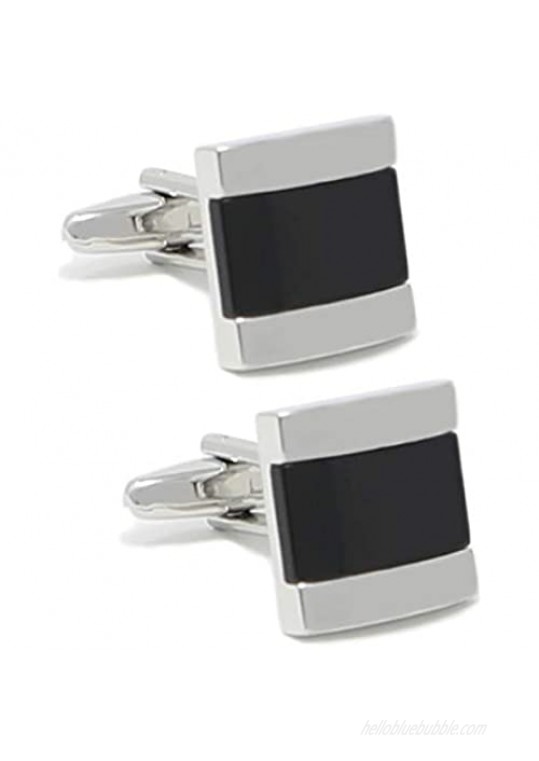 MENDEPOT Classic Curved Genuine Onyx Cufflinks with Box