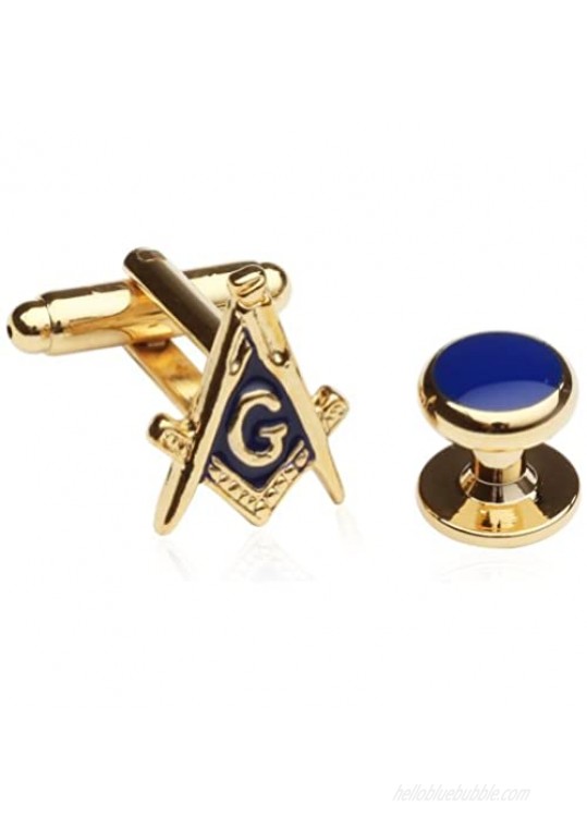 Men's Gold Masonic Tuxedo Formal Set Freemason Cuff Links and Studs Set with Travel Presentation Gift Box Tux Shirt Accessories Attire Special Occasions