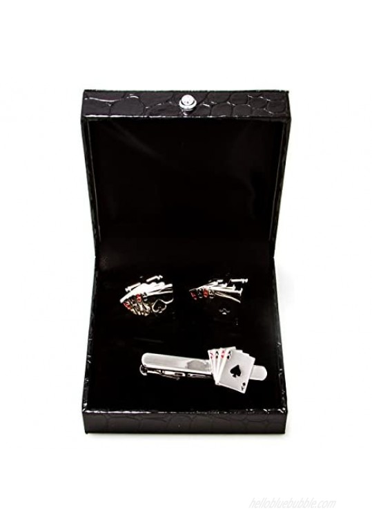 MRCUFF Aces Four 4 of a Kind Ace Poker Playing Cards Cufflinks Pair Cufflinks & Tie Bar Clip in Presentation Gift Box