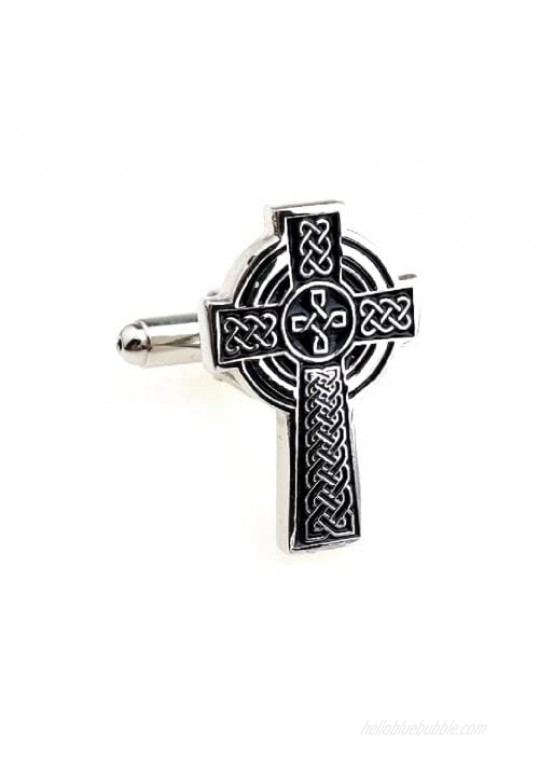 MRCUFF Celtic Cross Irish Ireland Pair Cufflinks in a Presentation Gift Box & Polishing Cloth